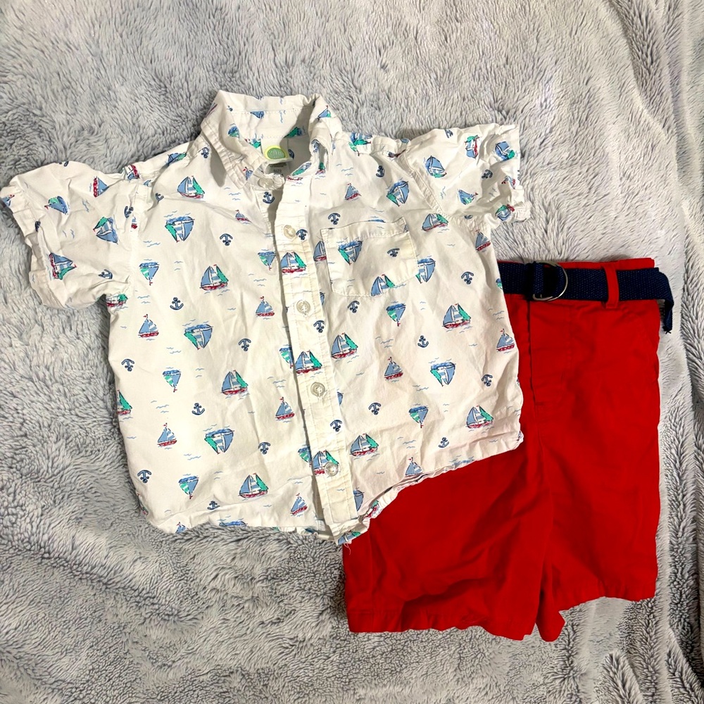 Sailboat Shirt and Red Shorts set, size 24 mos